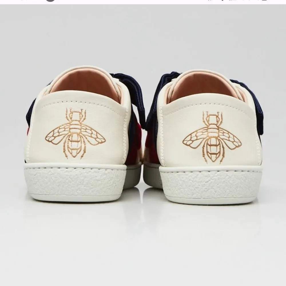 Gucci Women's Cream Leather And Velvet Bow Ace Slip On Sneakers Size 35 - Picture 3 of 16